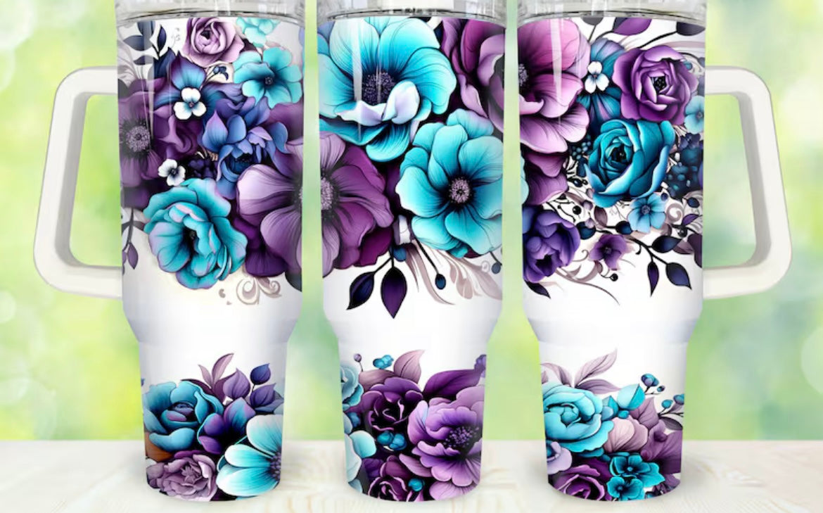 Teal and Purple Floral Tumbler